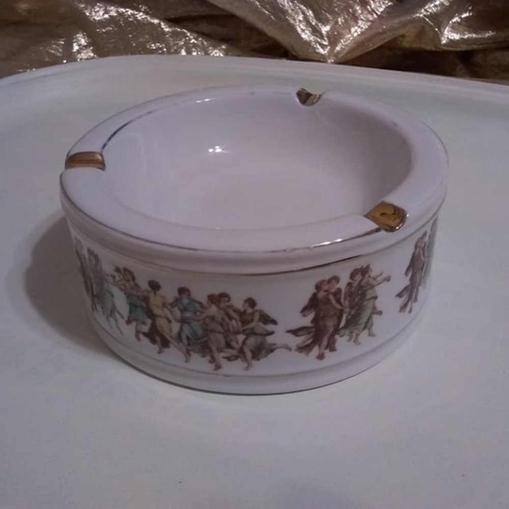 Vintage Mid-Century Colibri Ashtray, Gold Trim, Grecian Maids Dancing, Original